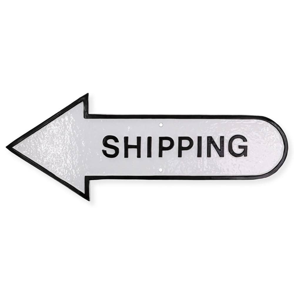 Montague Metal Products 6 in. x 15.5 in. Left Arrow Shipping Statement Plaque Sign-White/Black