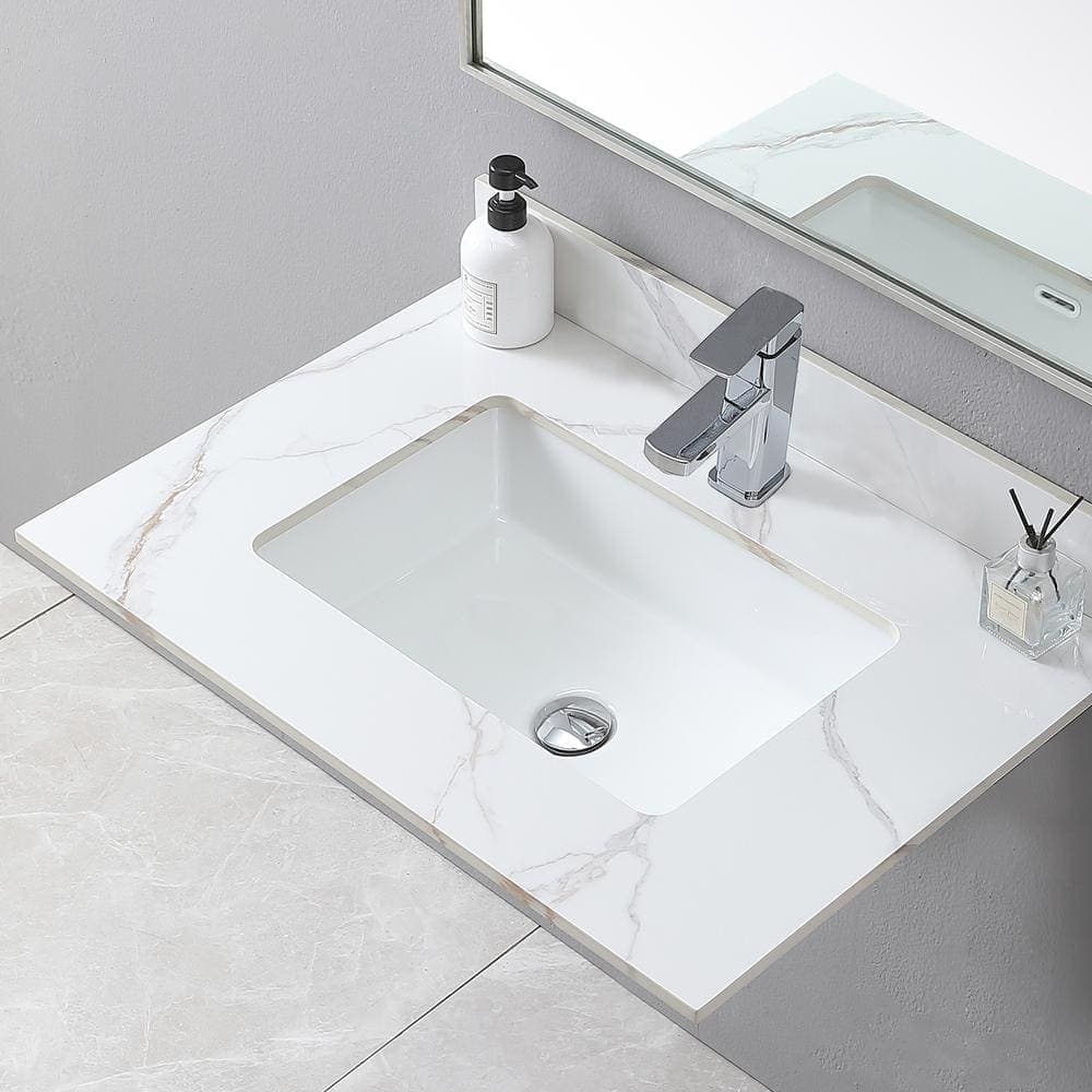 Unbranded 31 in. W 22 in. D Engineered Stone Composite White Rectangular Single Sink Bathroom Vanity Top (3)