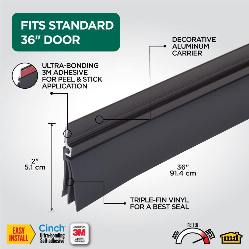 M-D Building Products CINCH 2 in. x  36 in. Interior Brown Aluminum and Vinyl Self-Adhesive Door Sweep (2)