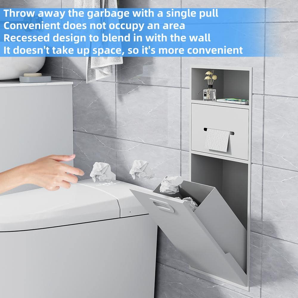 Simple Project 12 in. W x 26 in. H x 5.5 in. D Recessed Toilet Paper Holder Shower Niche, Built-in Trash Can Rack in White (3)
