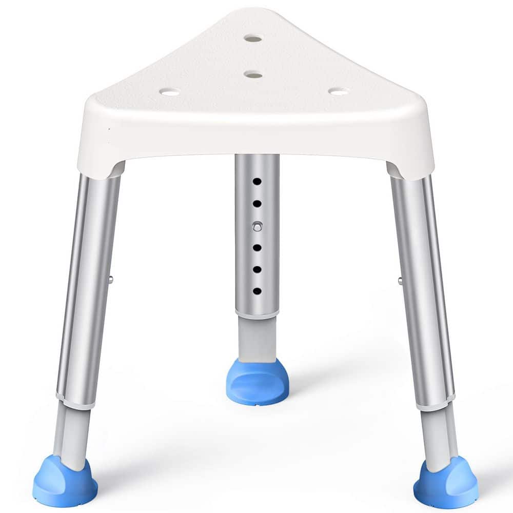 Wudkey 400 lb. Triangular Non-slip Aluminum Shower Chair in White for Elderly and Disabled with Adjustable Height (1)
