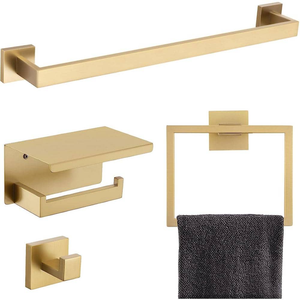 Dyiom 23.6 in. Wall Mounted, Towel Bar in Brushed Gold, 4-Piece (1)