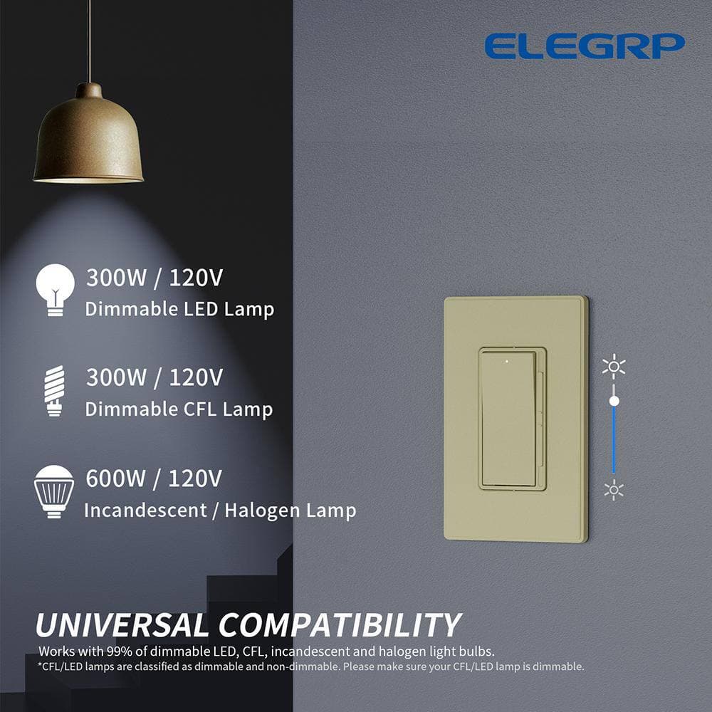 ELEGRP Slide 300-Watt Single Pole 3-Way Dimmer, Rocker Paddle, Wall Plate Included (3)