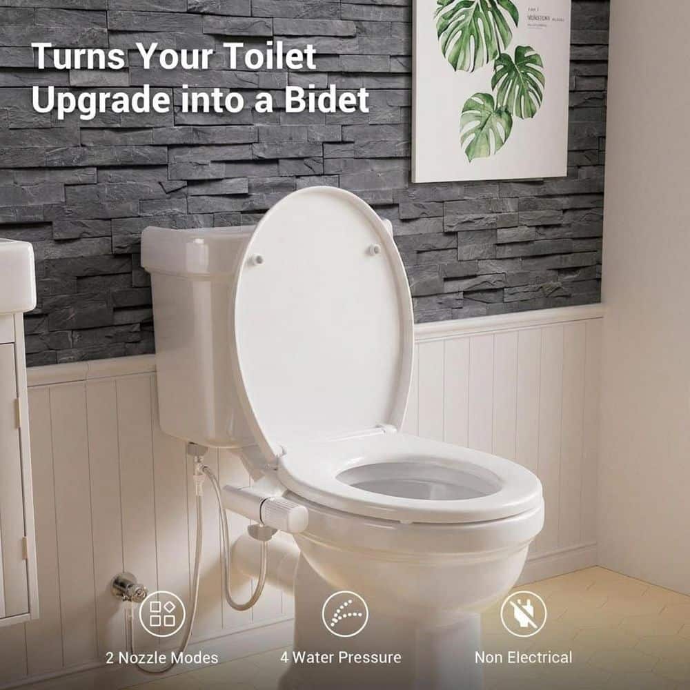 Anqtovp Dual Nozzle Bidet Attachment for Toilet with Adjustable Water Pressure, Ultra Slim Non-Electric, Easy Install (2)