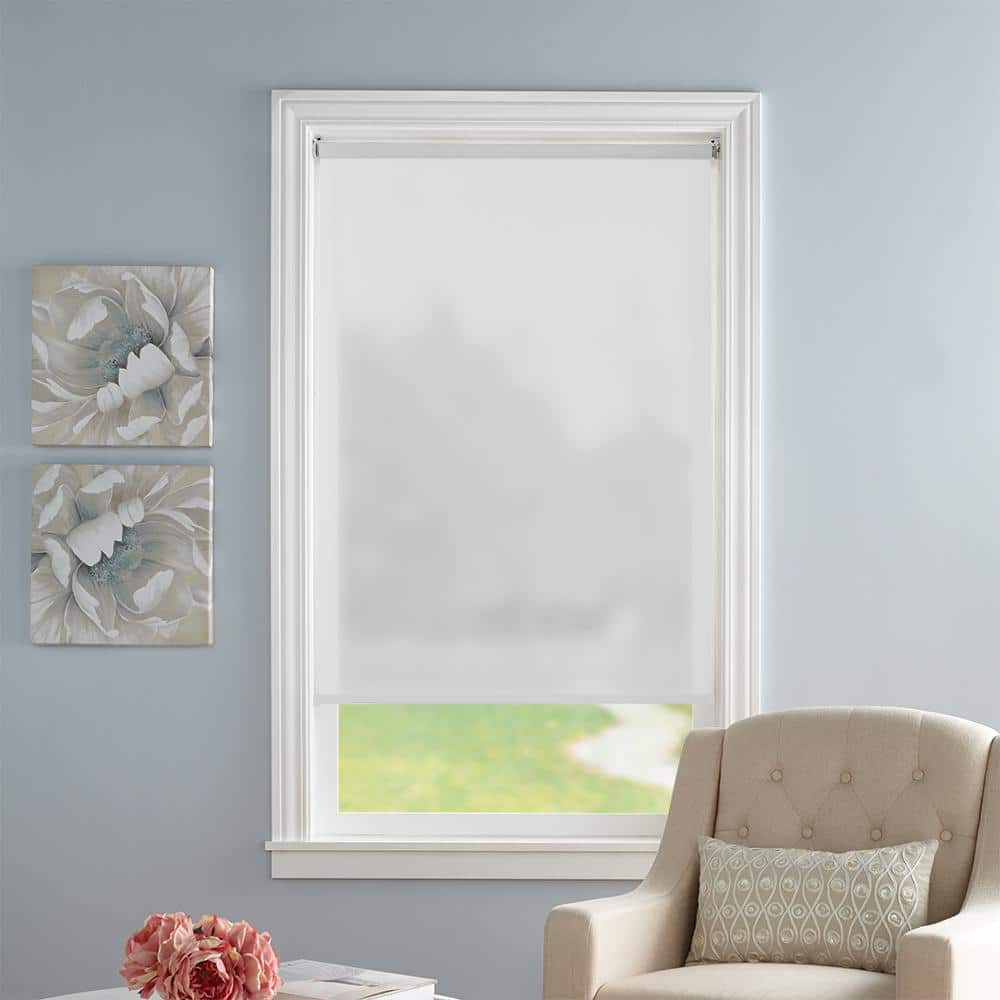 PRIVATE BRAND UNBRANDED Cut-to-Size White Cordless Light Filtering Vinyl Roller Window Shade 37.25 in. W x 72 in. L