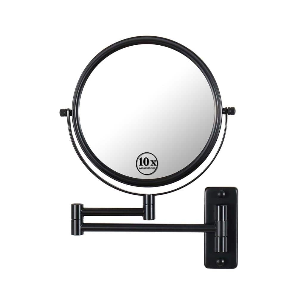 INSEEDE VERRA 8 in. Wall Mounted Makeup Mirror 1X/10X Magnification Double-Sided Swivel Vanity Mirror in Black