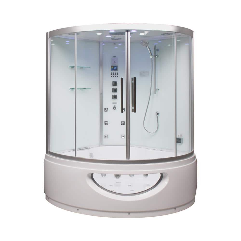 Unbranded Platinum 59 in. x 59 in. x 89 in. Combination Steam Shower Jetted Tub in White with Aromatherapy, Color Lights Bluetooth