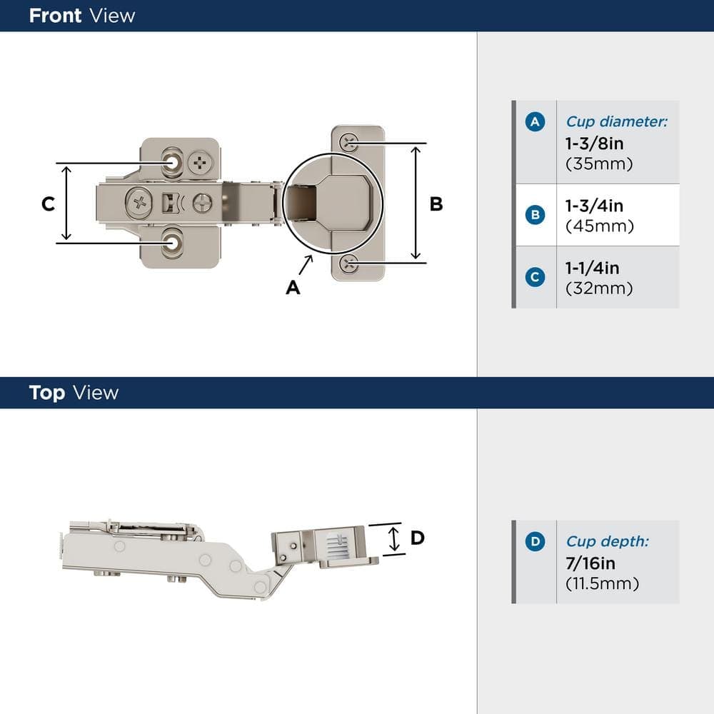 Amerock Nickel 1/2 in.  13mm  Overlay Frameless Self Close Euro Concealed Cabinet Hinges (2-Pack) (3)