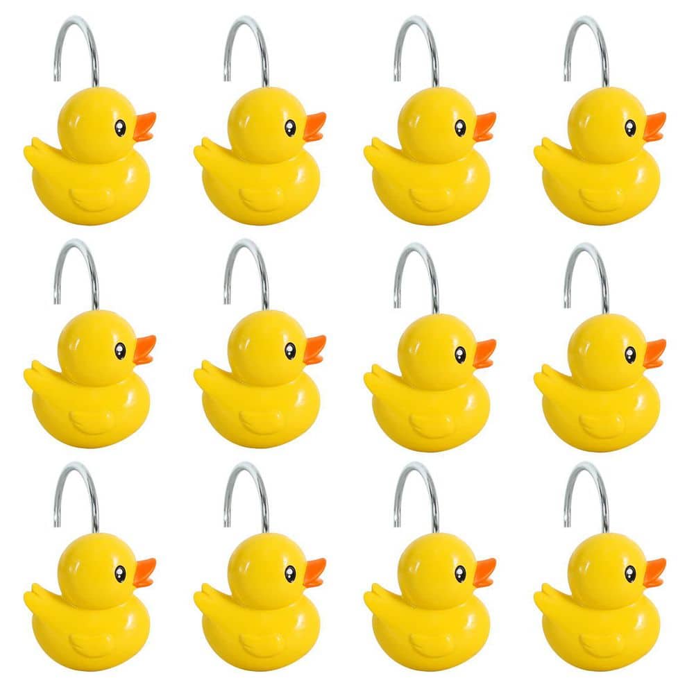 KHKFY Yellow 12-Pack Duck Shower Curtain Hooks Stainless Steel Resin Decorative Bathroom Curtain Rings 1.2 in. Unit