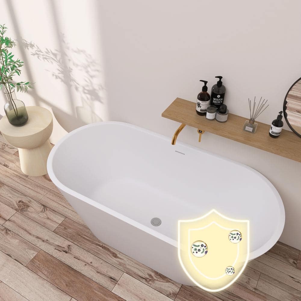 WELLFOR 67 in. L x 29.5 in. W x 23 in. H Soaking Bathtub with Center Drain in Gloss White (3)
