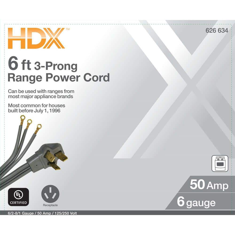 HDX 6 ft. 6/3 50 Amp 3-Prong Range Power Cord, Grey (2)