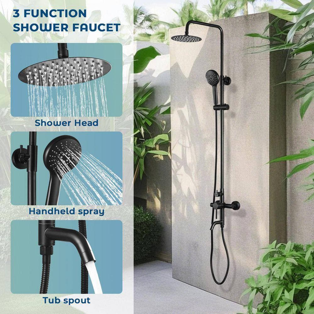 AKLFGN Outdoor Single-Handle 3-Spray Tub and Shower Faucet 8 in. Shower Heads 1.8 GPM with Adjustable Heads in. Matte Black (2)