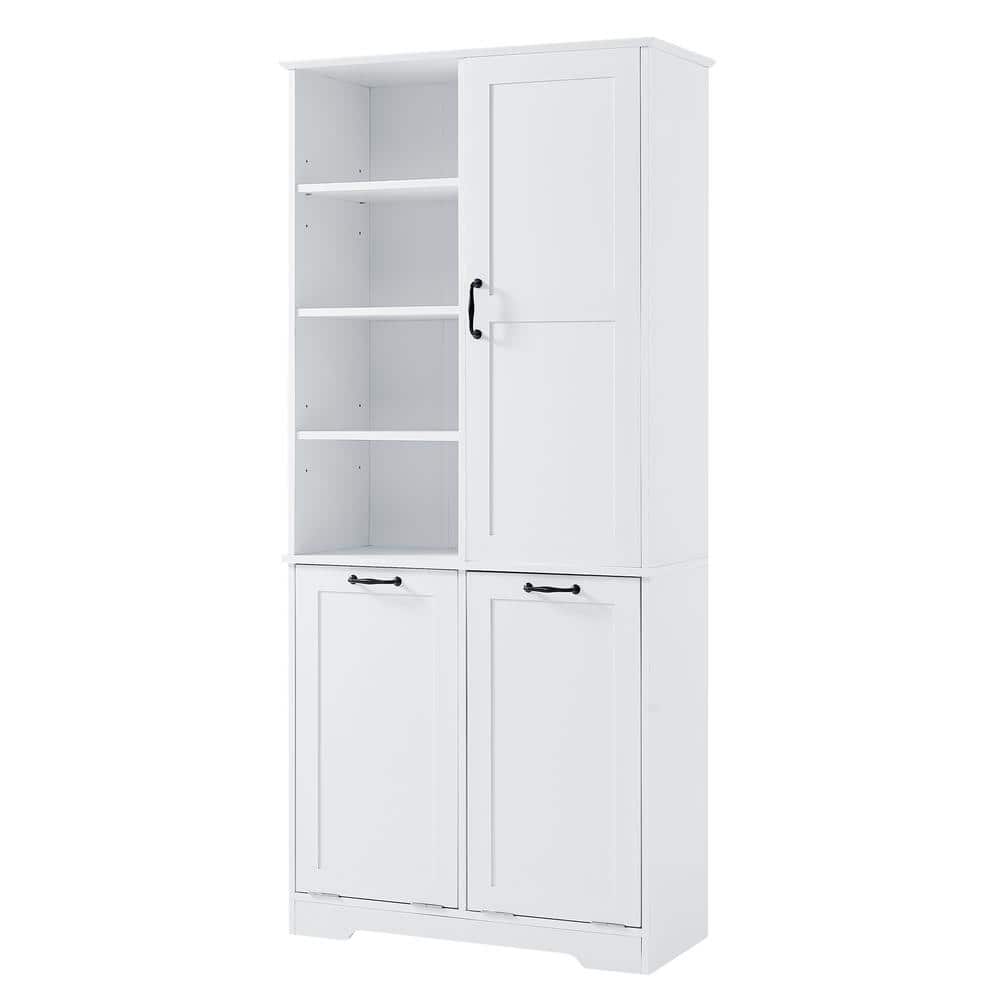Tileon 31 in. W x 14 in. D x 68 in. H White Linen Cabinet with Tilt-Out Laundry Hamper and Adjustable Shelf (1)