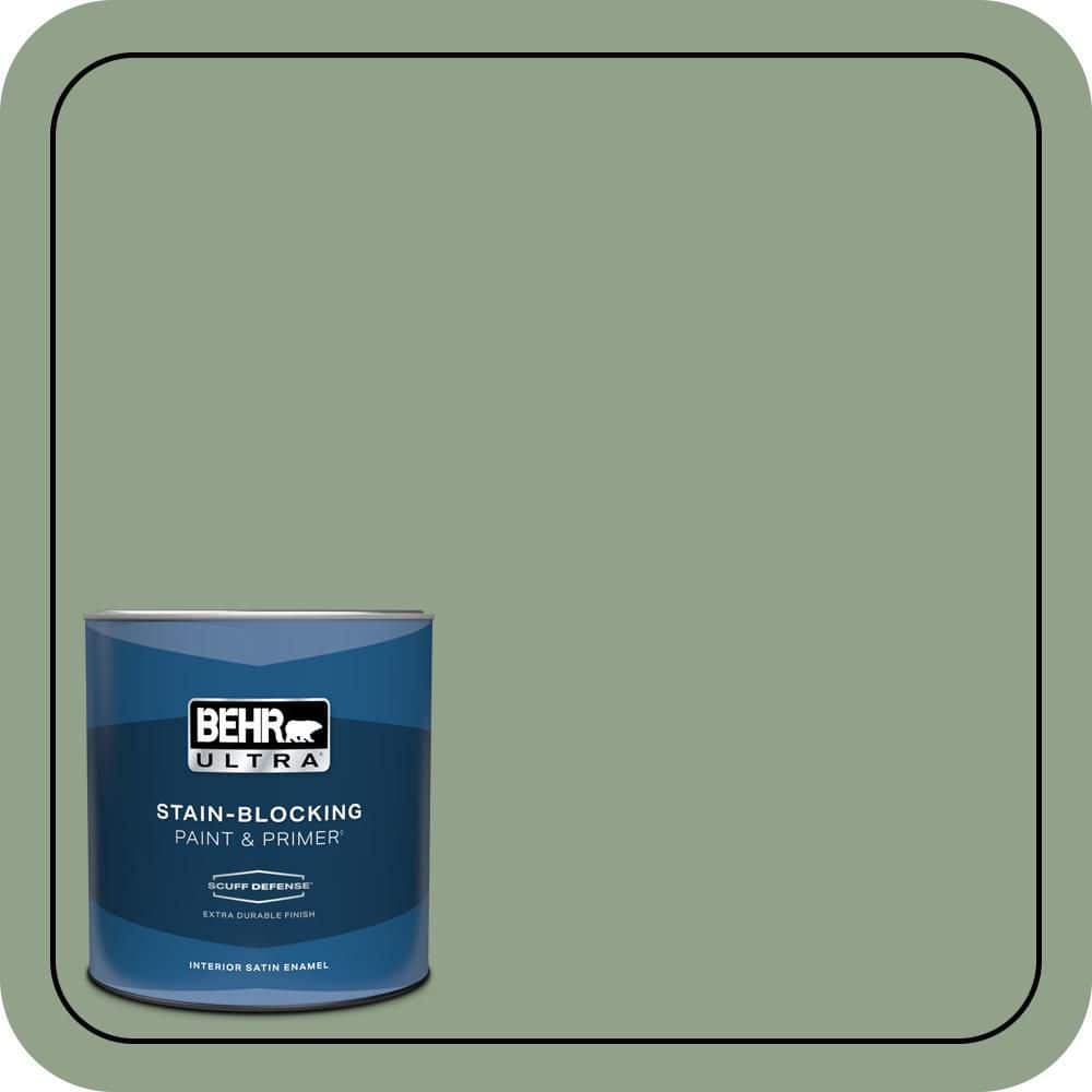 BEHR ULTRA 1 qt. #440F-4 Athenian Green Extra Durable Satin Enamel Interior Paint & Primer