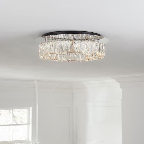 Home Decorators Collection Keighley 17.5 in. Integrated LED Chrome Flush Mount Ceiling Light Fixture with Crystal Shade