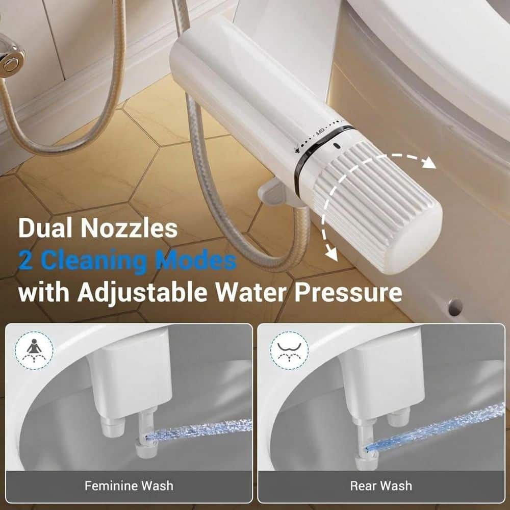 Anqtovp Dual Nozzle Bidet Attachment for Toilet with Adjustable Water Pressure, Ultra Slim Non-Electric, Easy Install (3)