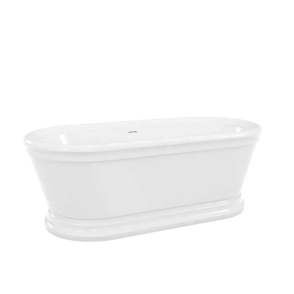 DreamLine Abbey 66.75 in. L x 31.5 in. W Acrylic Double Ended Freestanding Soaking Bathtub with Center Drain in Brushed Brass (2)