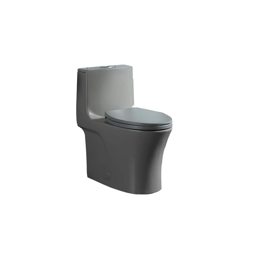 EAKYHOM 12 in. One-Piece 1.1/1.6 GPF Dual Flush Elongated Toilet in Light Gray, Slow-Close Seat Included (1)