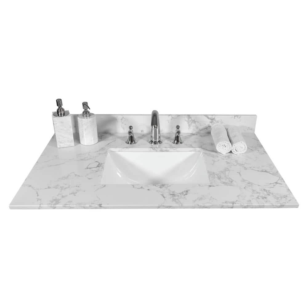 EAKYHOM 31 in. W 22 in. D Engineered Stone Composite White Rectangular Single Sink Vanity Top (4)