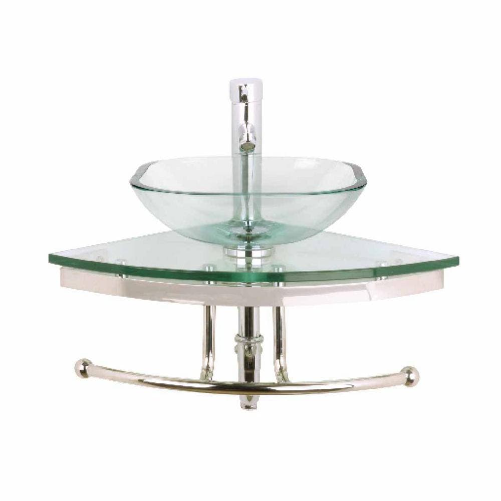 RENOVATORS SUPPLY MANUFACTURING Talula 25 in. Corner Glass Wall Mounted Bathroom Sink Combo with Faucet and Drain (1)