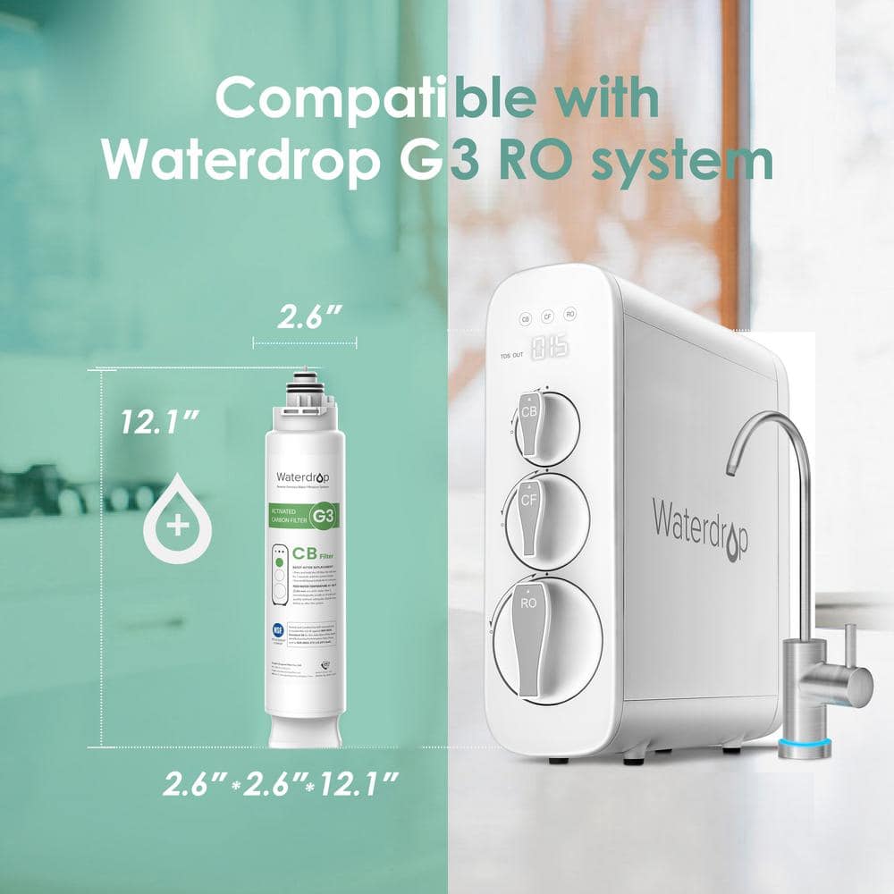 Waterdrop CB Replacement Water Filter Cartridge for WD-G3P800 and G3 Reverse Osmosis System, 1-Year Lifetime (3)
