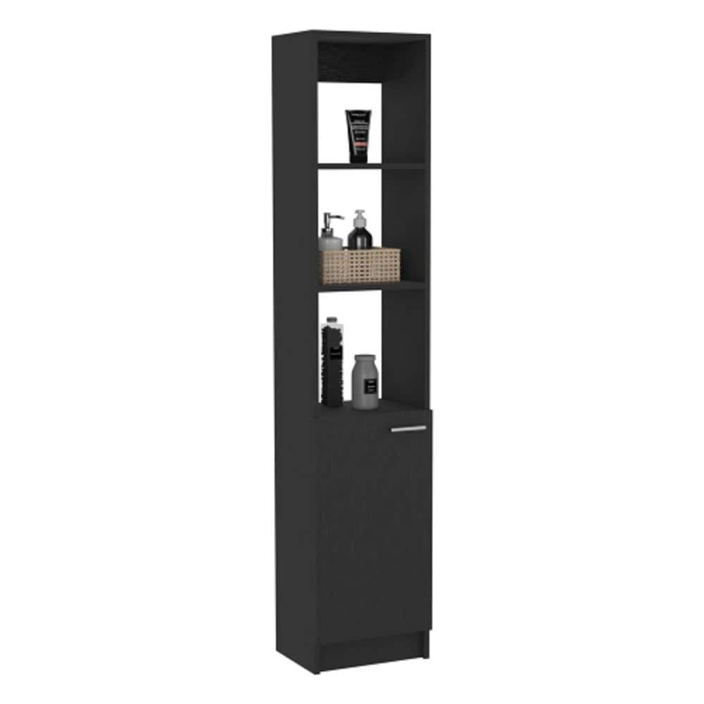 Adrinfly 16.92 in. W x 66.53 in. D x 4 in. H, Black, Particle Board Freestanding Linen Cabinet with 2 Interior Shelves, in Black (2)