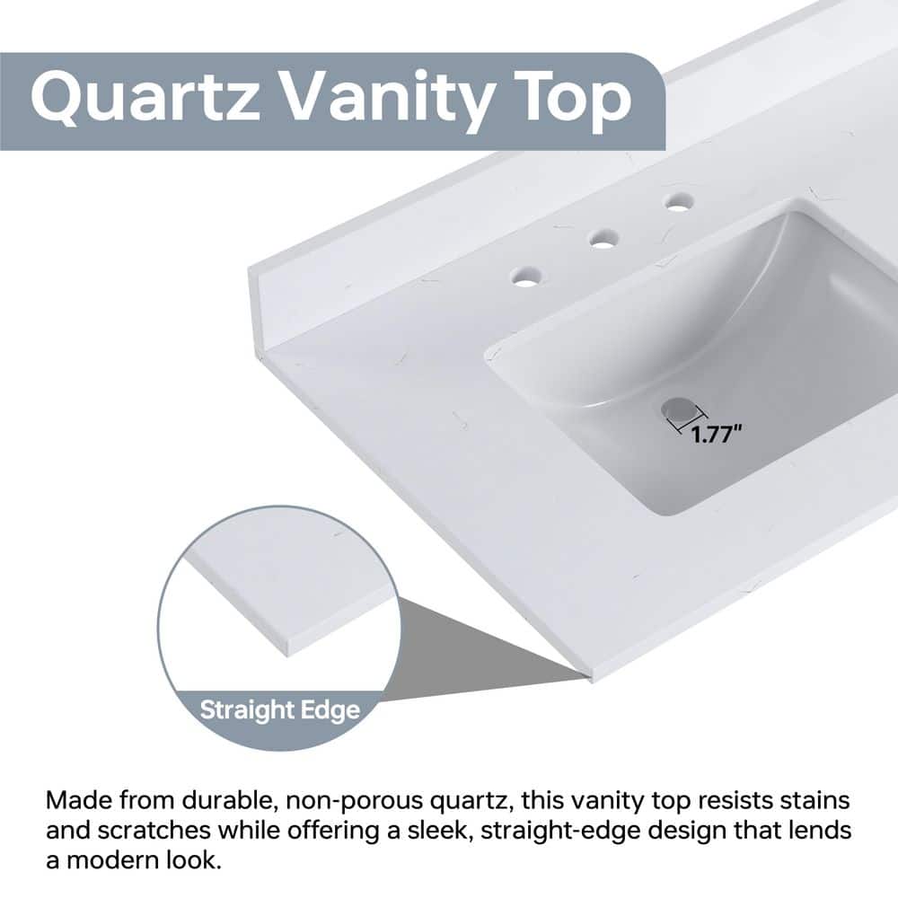DELUXE DL LIVING 61 in. W x 22 in. D Quartz White Rectangular Double Sink Bathroom Vanity Top in Carrara White (3)