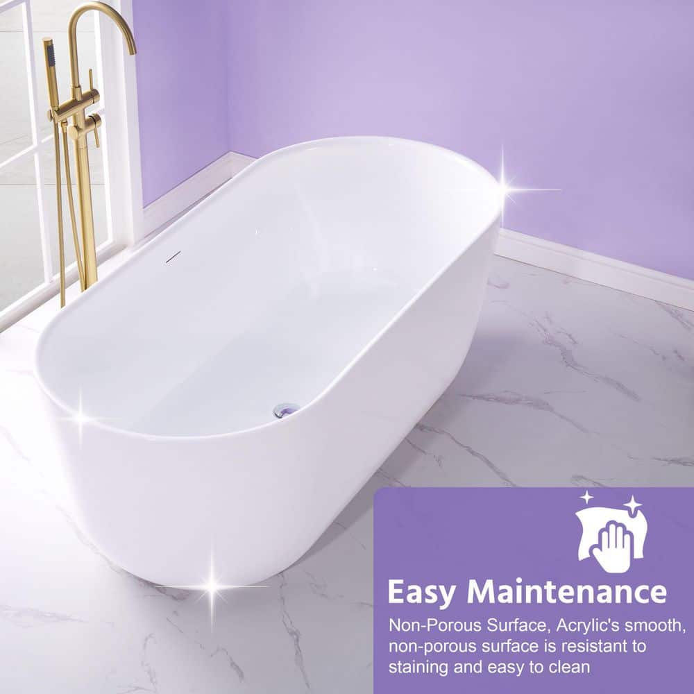 Liviza 67 in. x 30 in. 100% Pure Virgin Acrylic Freestanding Soaking Bathtub with Center Drain in Glossy White (3)