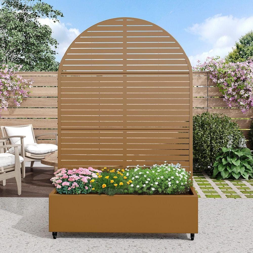 PexFix 72 in. H x 47 in. W Arch Brown Outdoor Metal Privacy Screen Planter Box Wall Decor (1)