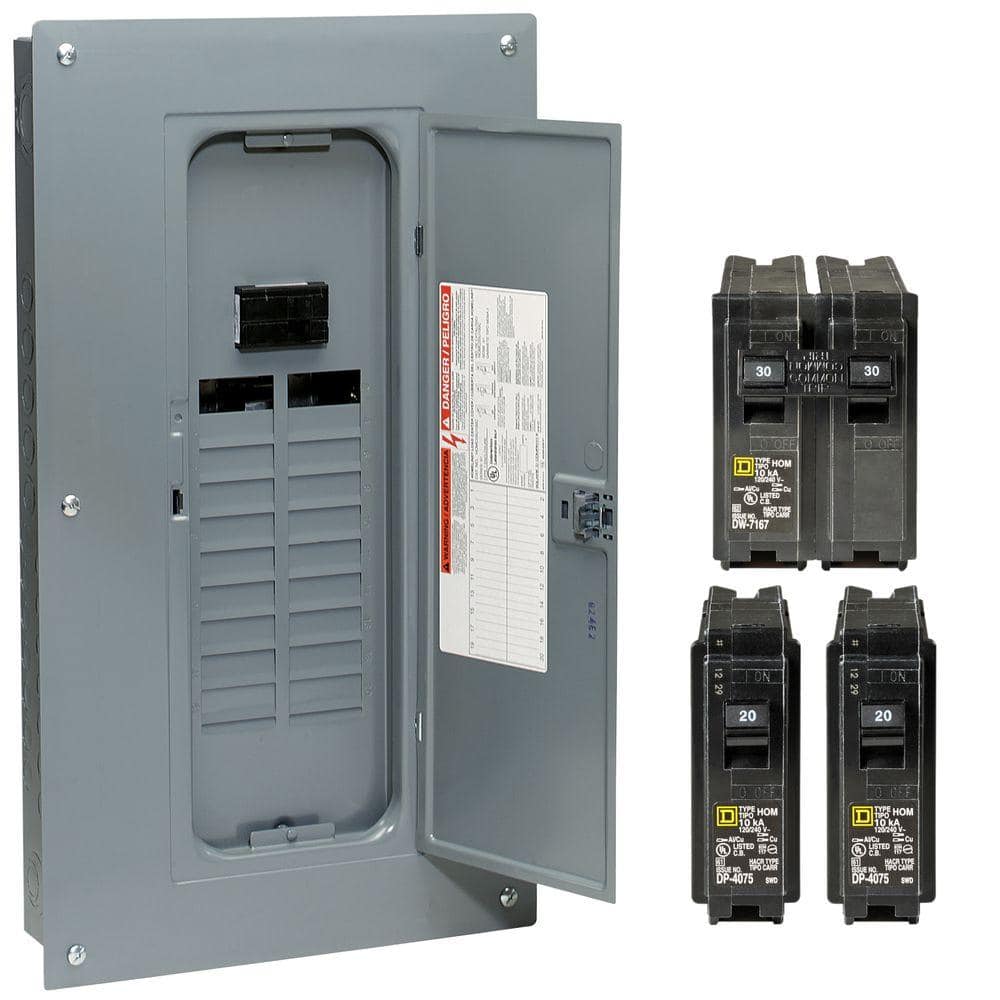 Square D Homeline 100 Amp 20-Space 40-Circuit Indoor Main Breaker Qwik-Grip Plug-On Neutral Load Center with Cover - Value Pack (2)