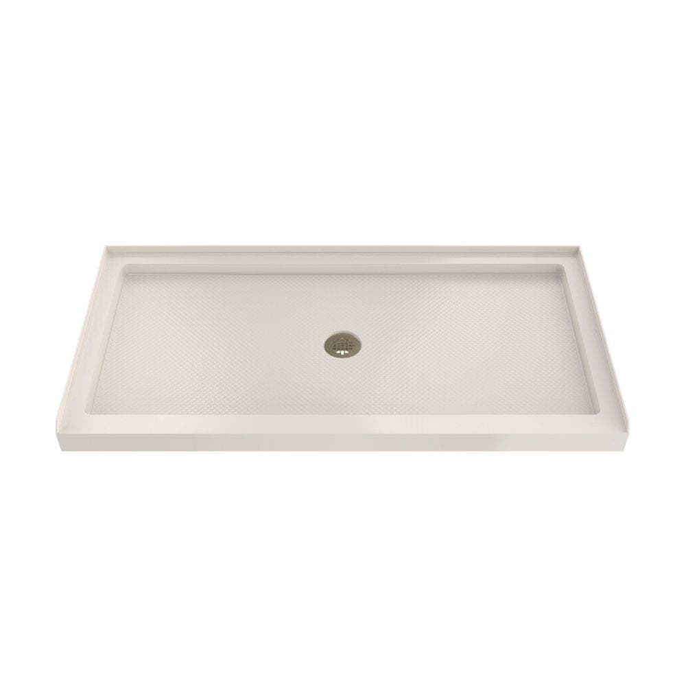 DreamLine SlimLine 60 in. L x 32 in. W Alcove Rectangular Biscuit Shower Pan Base with 2 in. Round Center Drain in Brushed Brass (1)