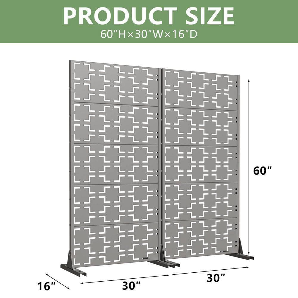 Dovelina 16 in. L x 59 in. H x 29.5 in. W Galvanized Metal Outdoor Privacy Screens Garden Fence in Grey(Set of 2) (3)