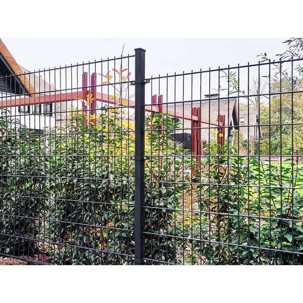 TARTER Double-Wire Light 250 ft. x 4 ft. Steel Flat Top Spaced Black Fence Panel Package with Gate (30-pack) (2)