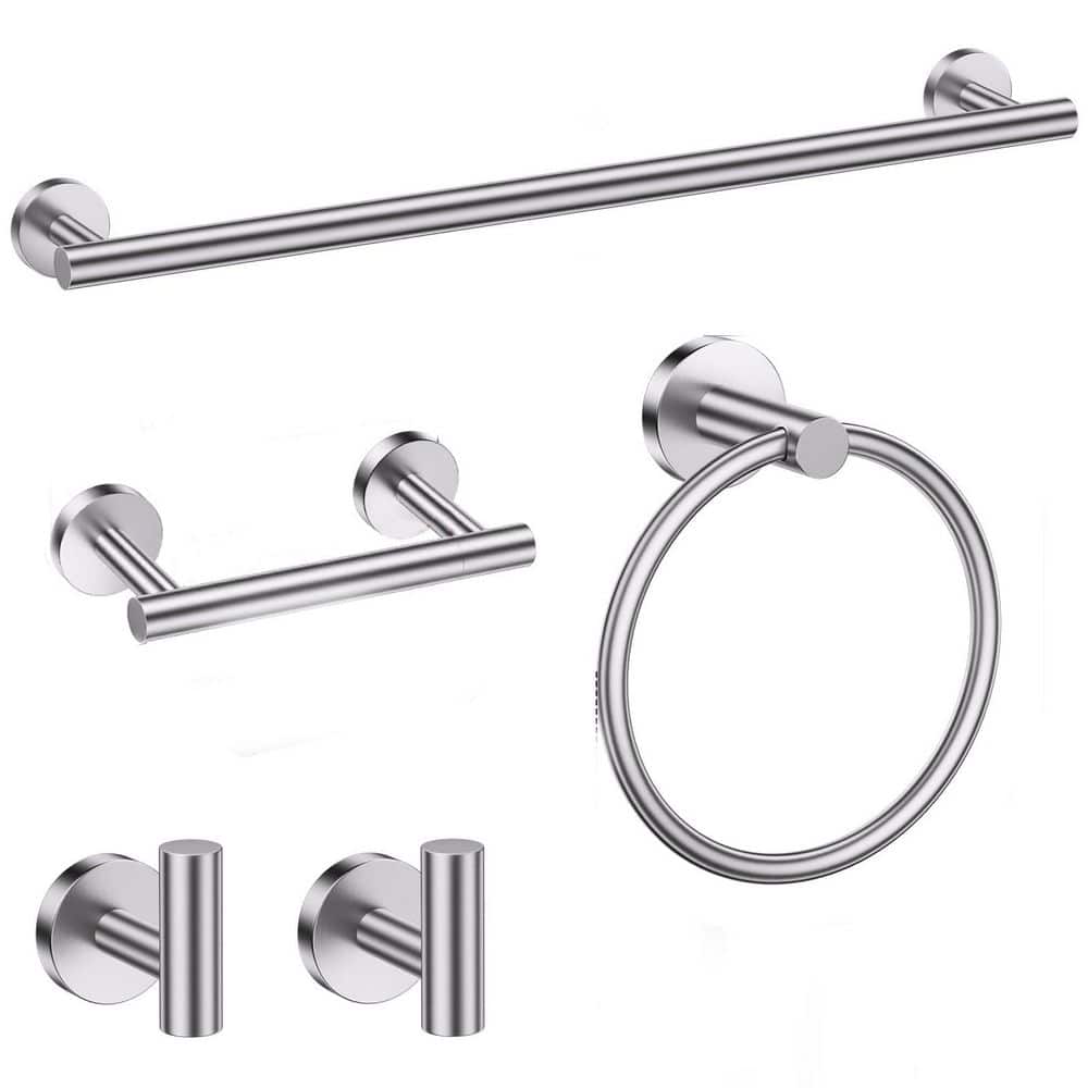 LAIFUCAM 5 Piece Bathroom Hardware Set with Towel Bar, Towel Ring, Toilet Paper Holder, 2 Hooks in Brushed Nickel (1)