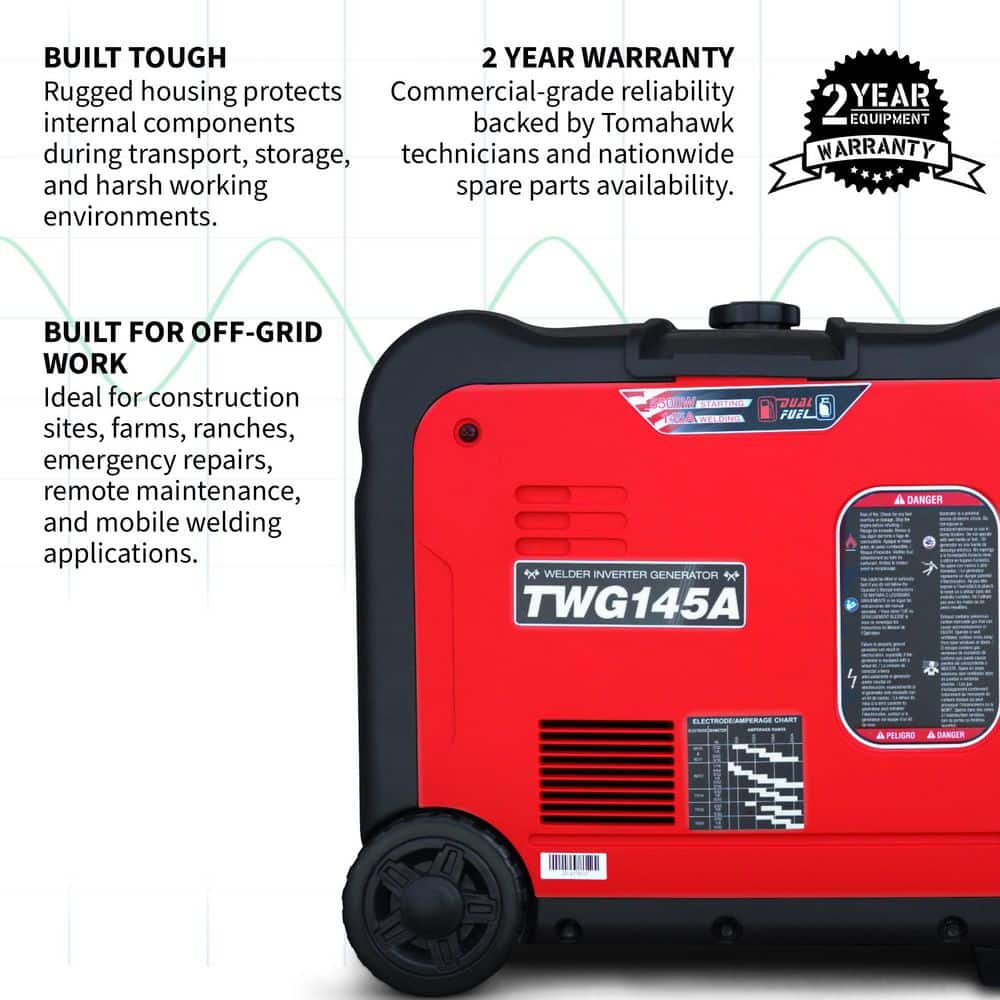 Tomahawk Power 145 Amp Engine Driven Welder Stick Generator 5500-Watt 7.5 HP Gasoline Powered Inverter Super Quiet Portable (2)