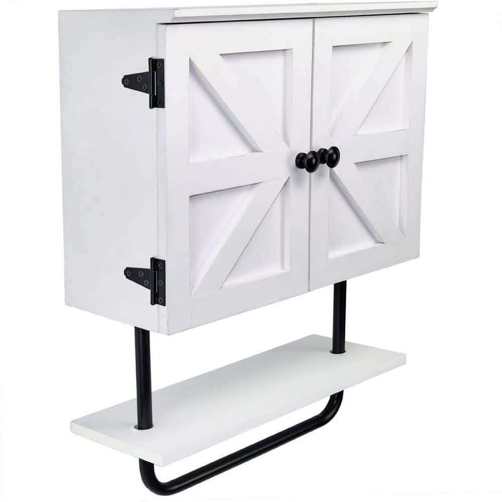 Dracelo 16.75 in. W x 8 in. D x 20.75 in. H White Bathroom Wall Cabinet with Adjustable Shelf and Towel Bar (1)