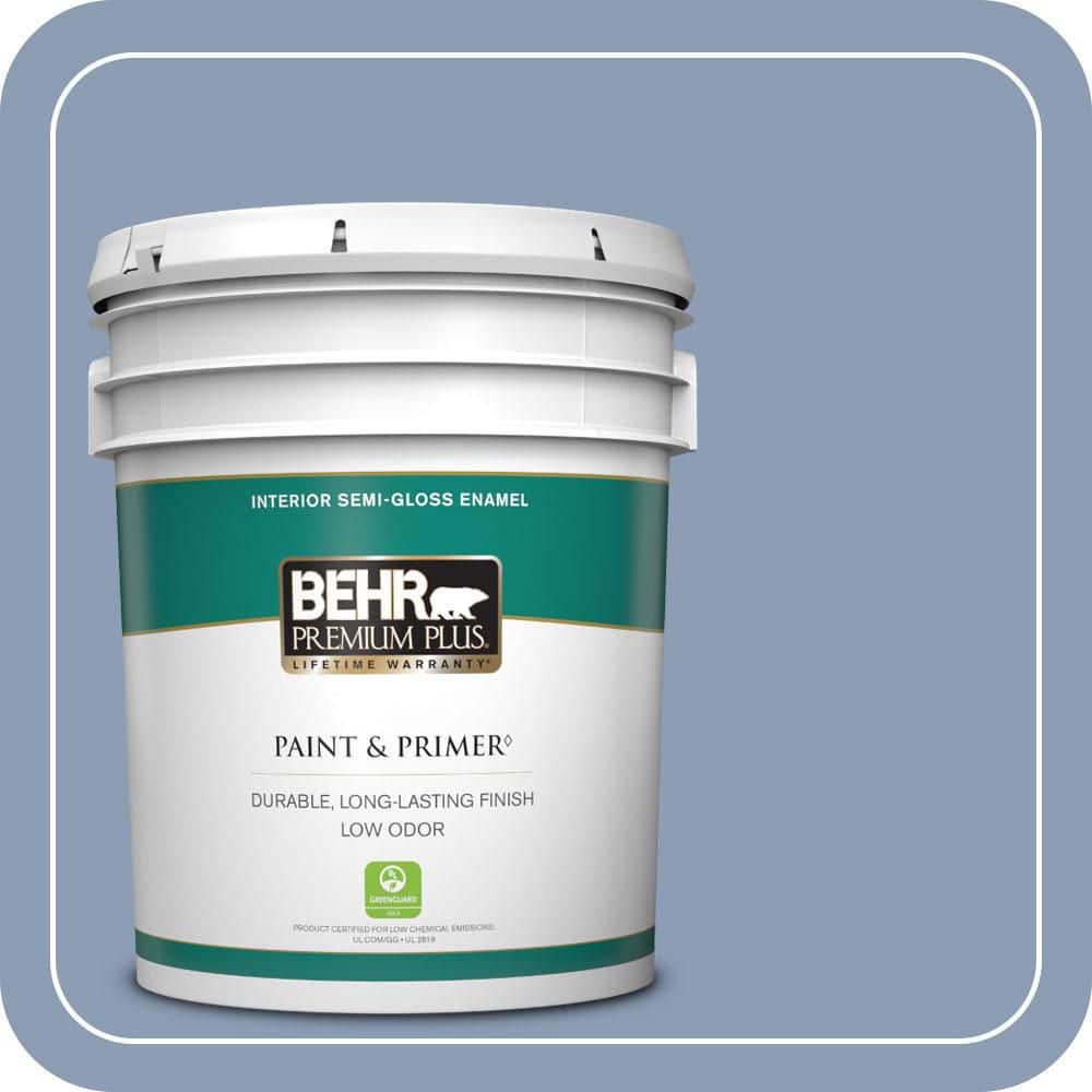 BEHR PREMIUM PLUS 5 gal. #PMD-72 Periwinkle Dusk Semi-Gloss Enamel Low Odor Interior Paint & Primer