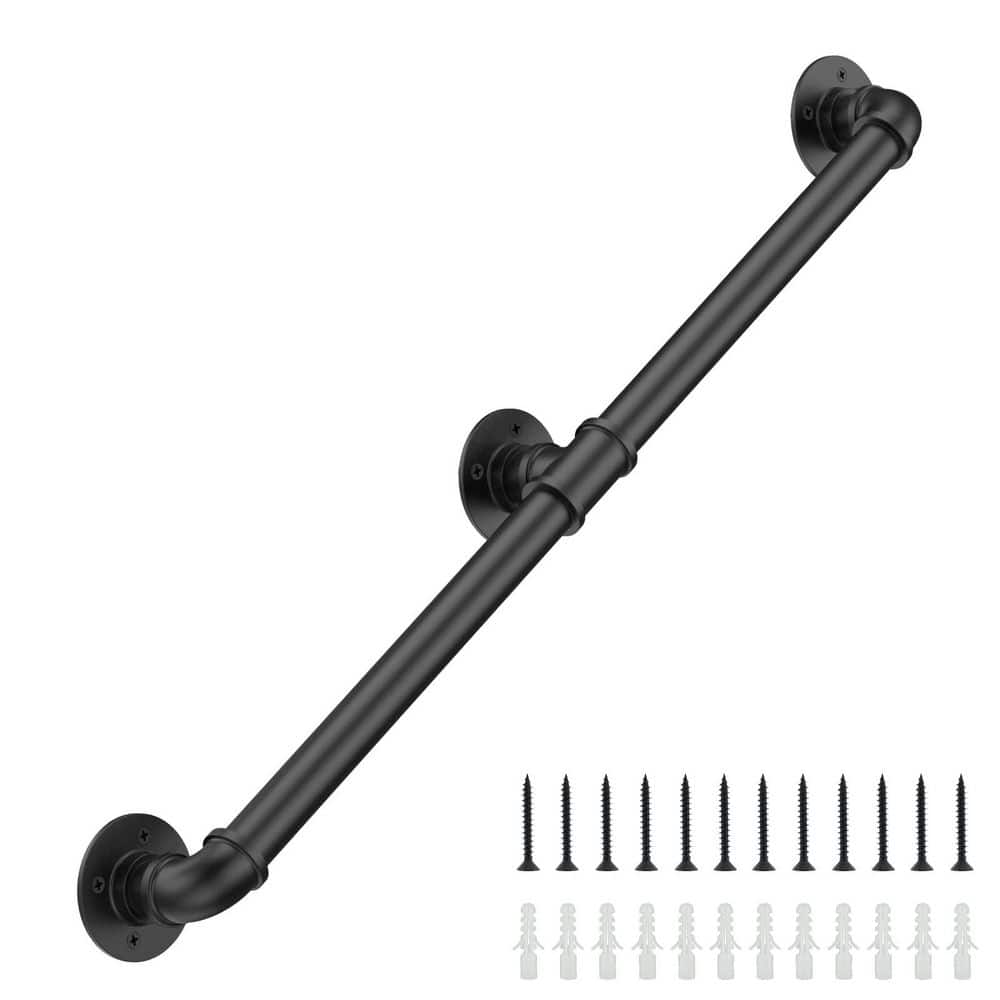 NVNOO 6 ft. Industrial Stair Railing Wall Mount Staircase Handrail for Outdoor Indoor Stairs Porch, Black (1)