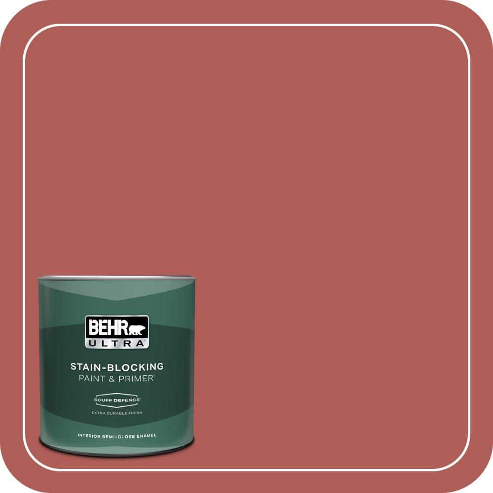 BEHR ULTRA 1 qt. #T12-1 Prairie Poppy Extra Durable Semi-Gloss Enamel Interior Paint & Primer