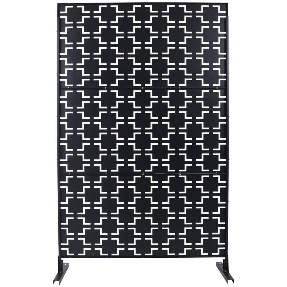 cadeninc 4 ft. x 6.33 ft. Black Outdoor and Indoor Freestanding Metal Privacy Screen Fence Panels for Outside Lawn Garden (3)