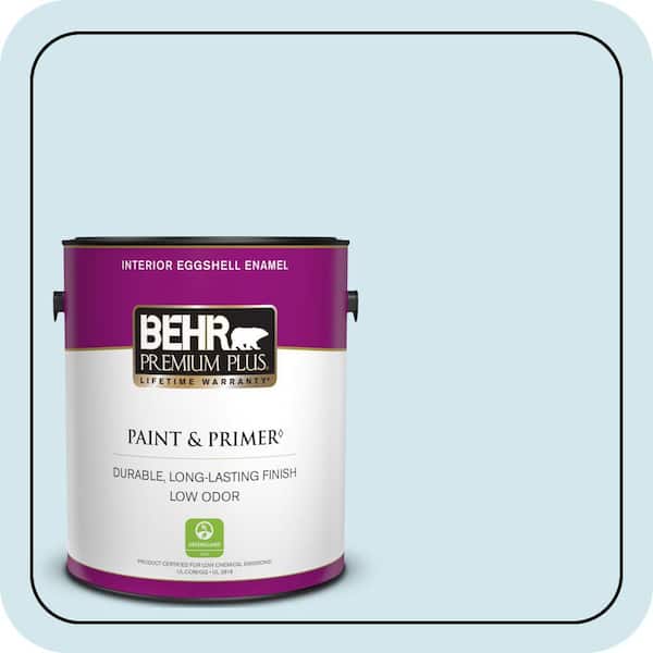 BEHR PREMIUM PLUS 1 gal. #520E-1 Coastal Mist Eggshell Enamel Low Odor Interior Paint & Primer (2)