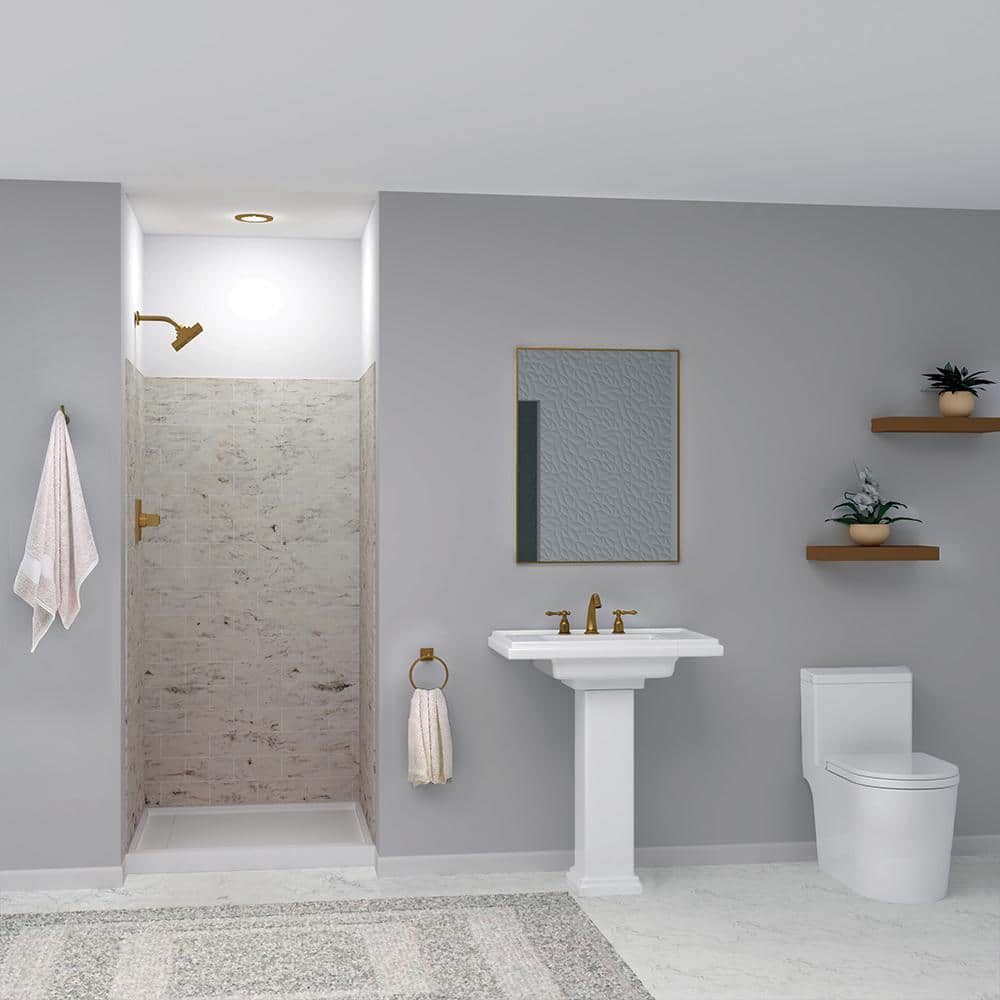 Transolid SaraMar 36 in. x 36 in. x 72 in. 3-Piece Easy Up Adhesive Alcove Shower Wall Surround in Sand Creme (1)