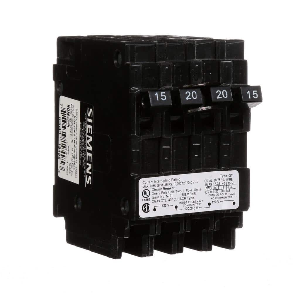 Siemens Triplex Two Outer 15 Amp Single-Pole and One Inner 20 Amp Double-Pole-Circuit Breaker (3)