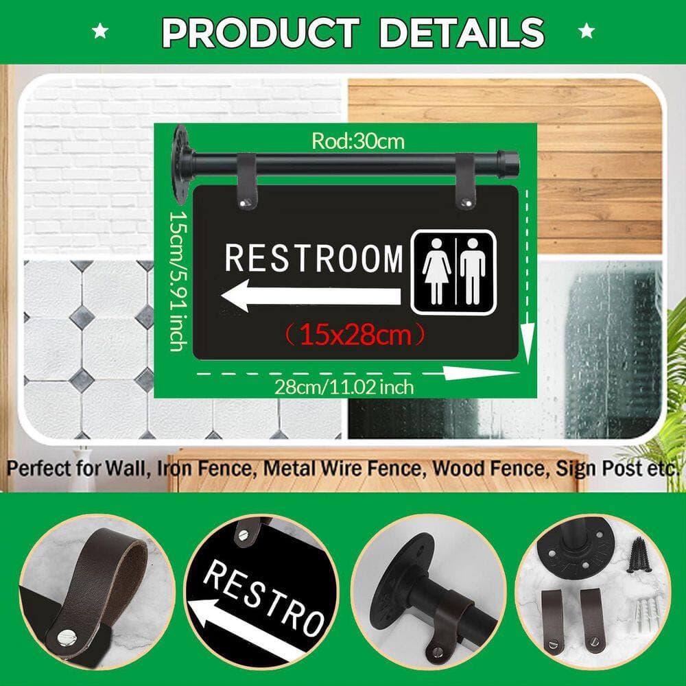 LAIFUCAM Double Sided 11 in. x 6 in. Acrylic Wall Mount Restroom Corridor Sign with Left Arrow HD UV Printing Unisex (2)