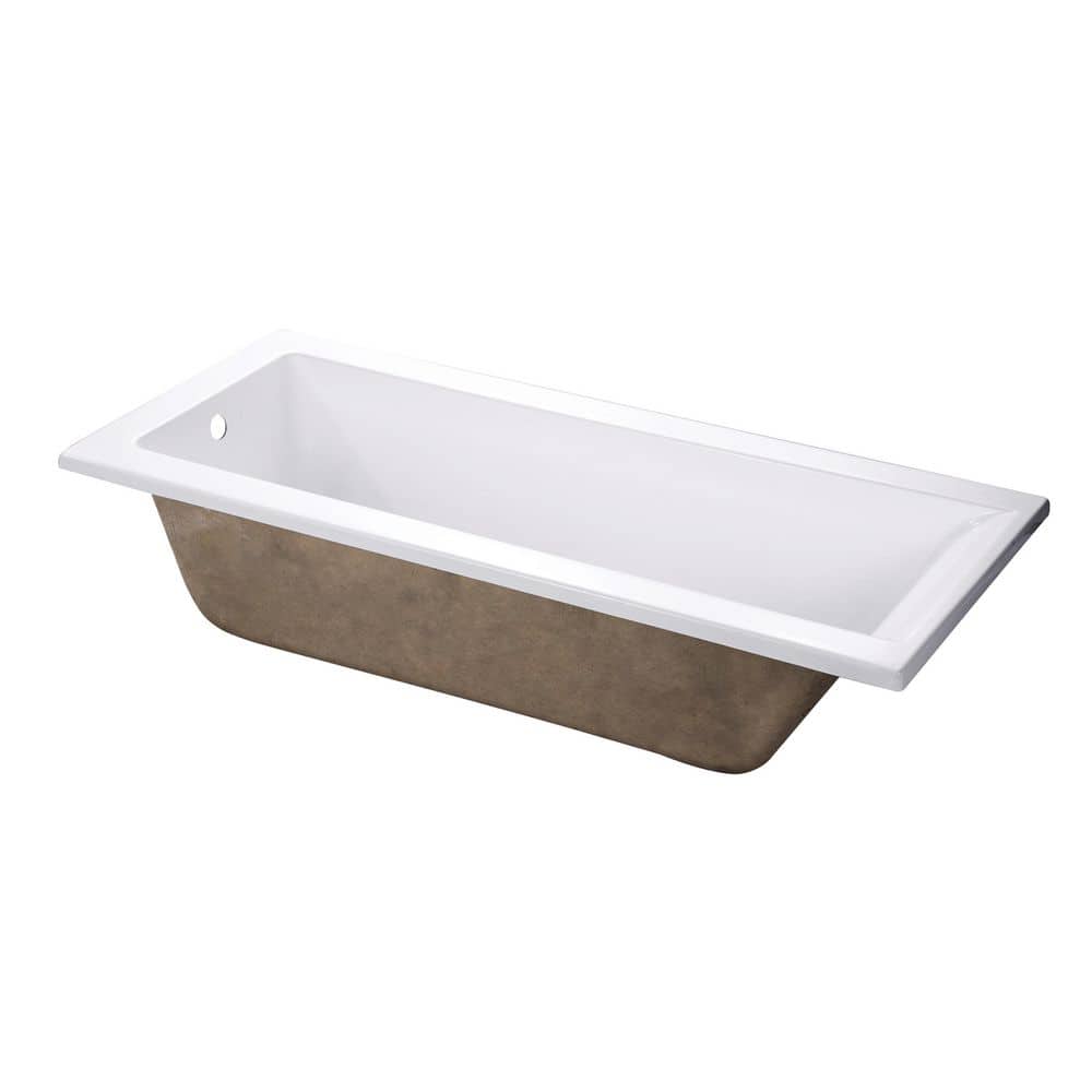 Kingston Brass Aqua Eden 66.8 in. x 27.6 in. Acrylic Rectangular Drop-In Soaking Bathtub with Reversible Drain in Glossy White (1)