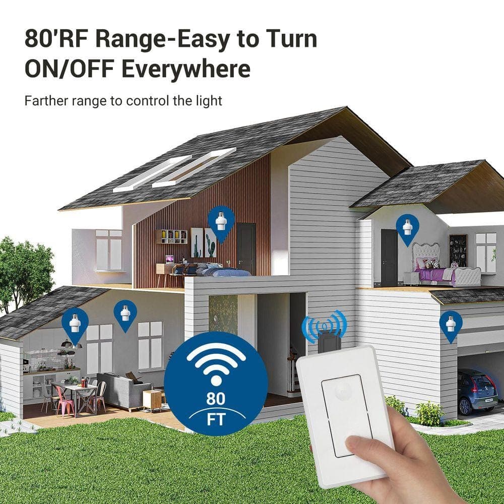 DEWENWILS 120-Volt Remote Control Light Bulb Socket w/ Wall Mounted Wireless Controller, ( Wall Switch Plus Socket) (4)