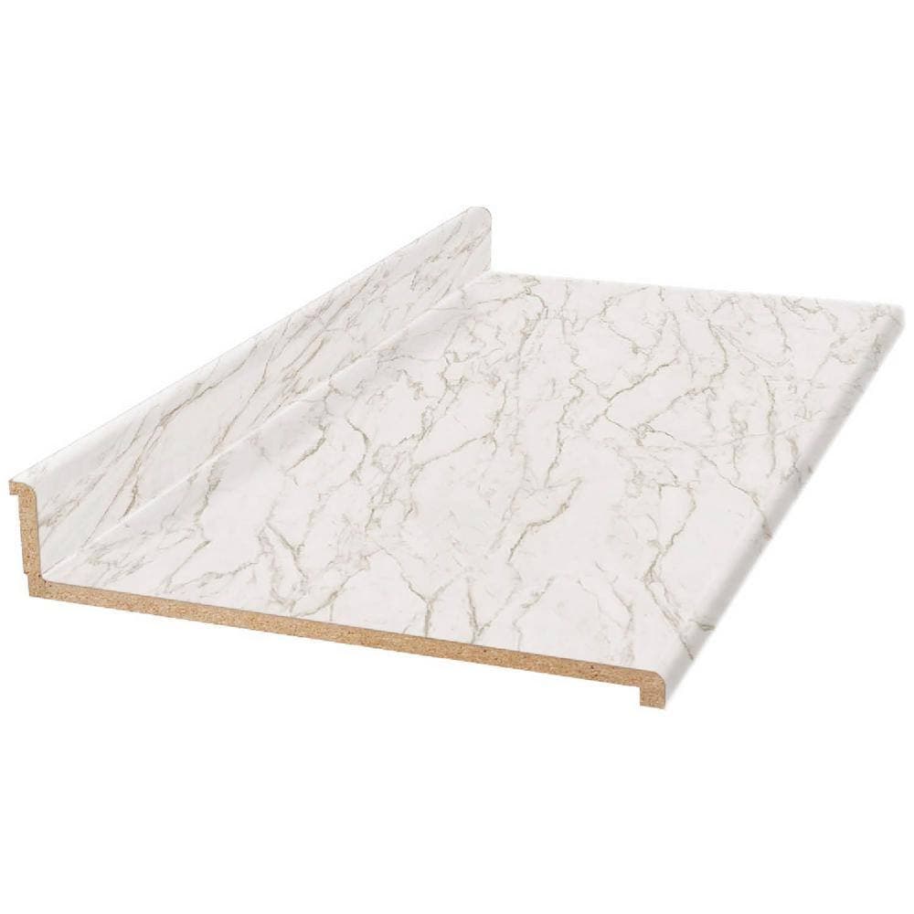 Hampton Bay 4 ft. Straight Laminate Countertop in Textured Anzio Marble with Waterfall Edge and Integrated Backsplash