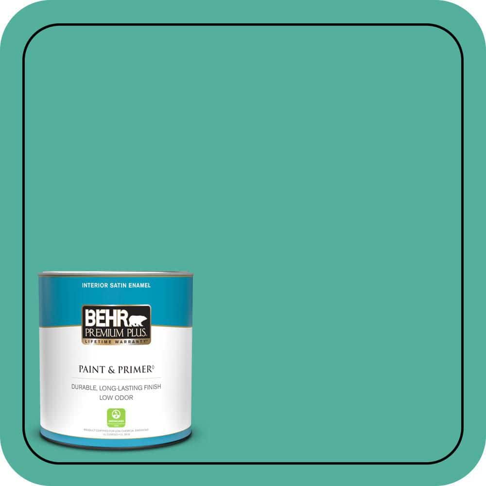 BEHR PREMIUM PLUS 1 qt. #P440-5 Water Park Satin Enamel Low Odor Interior Paint & Primer