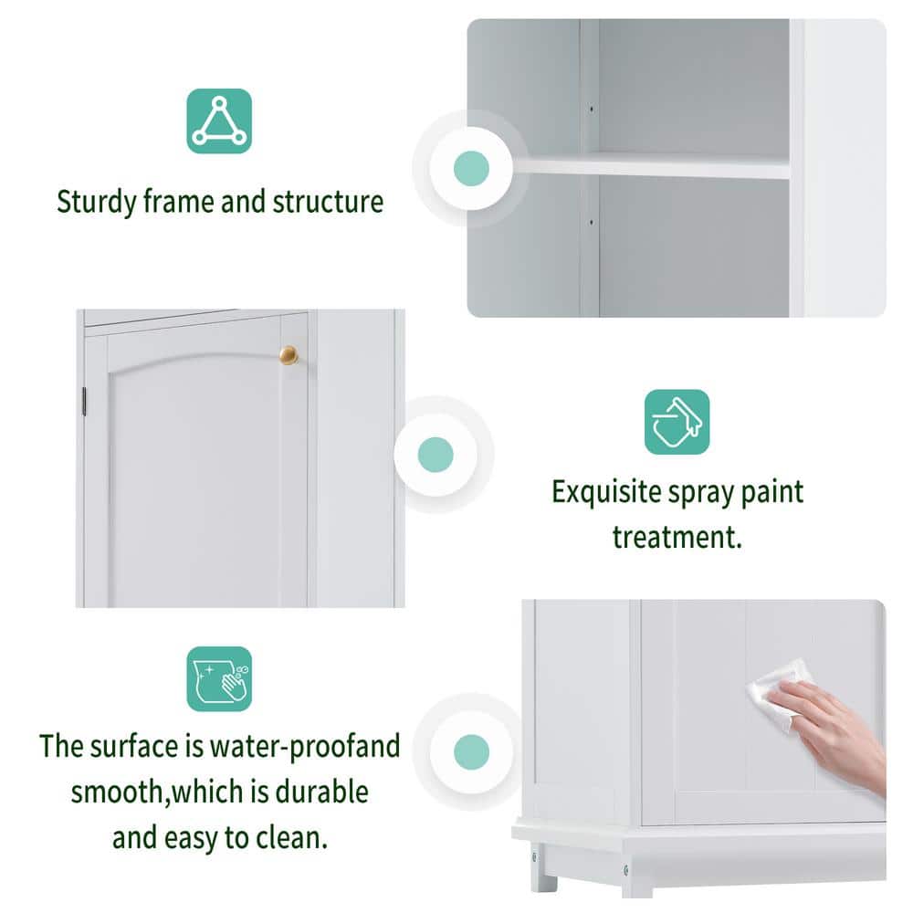 Tenleaf 17.76 in. W 14.21in. D 62.99 in. H MDF Freestanding Linen Cabinet with Glass Doors and Adjustable Shelves (4)
