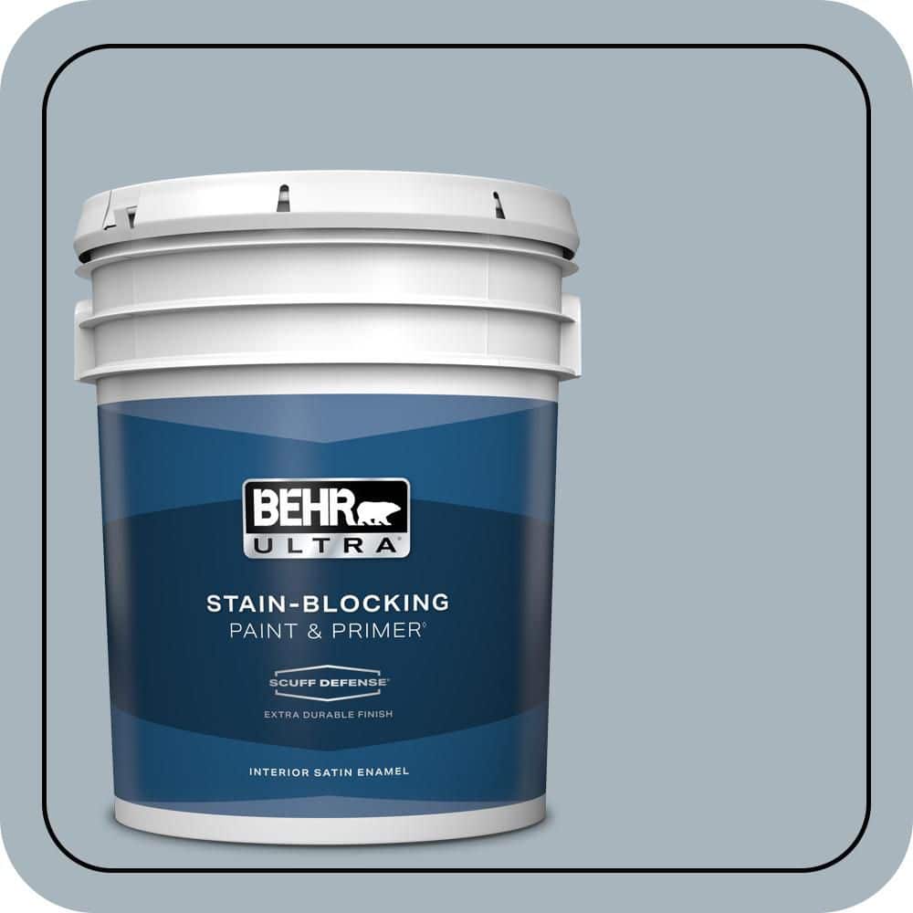 BEHR ULTRA 5 gal. #MQ5-23 Intercoastal Gray Extra Durable Satin Enamel Interior Paint & Primer